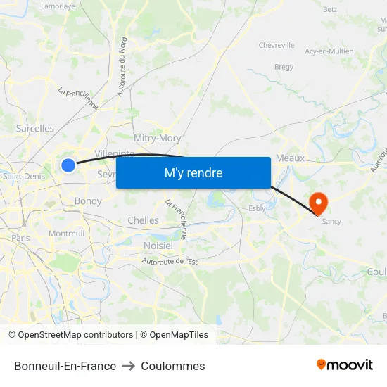 Bonneuil-En-France to Coulommes map
