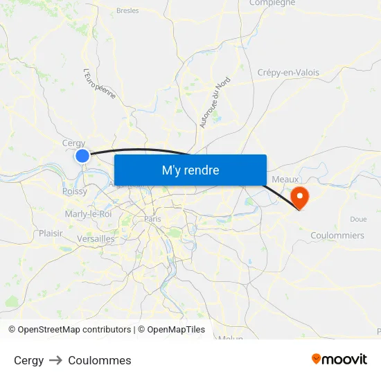 Cergy to Coulommes map