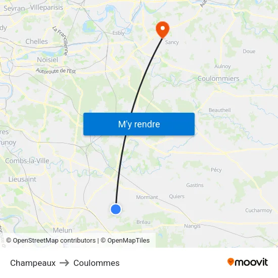 Champeaux to Coulommes map