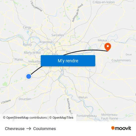Chevreuse to Coulommes map