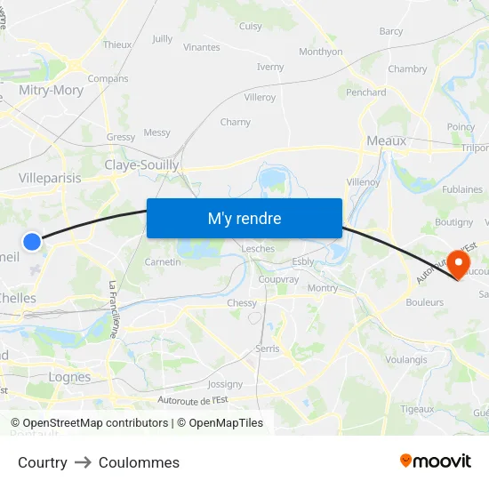 Courtry to Coulommes map
