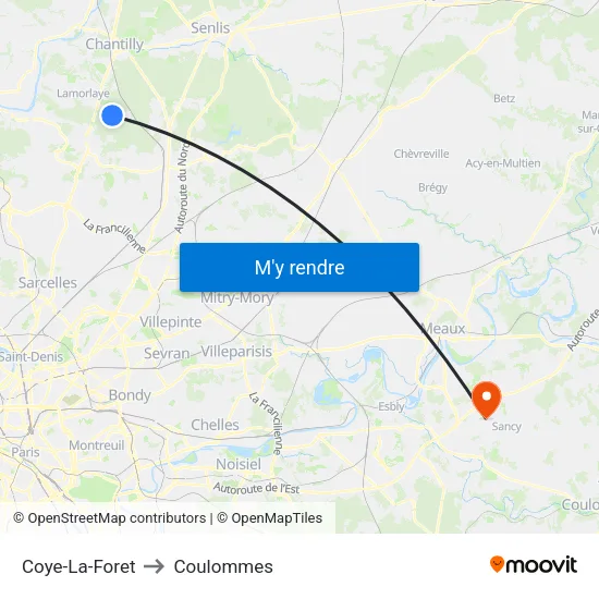 Coye-La-Foret to Coulommes map