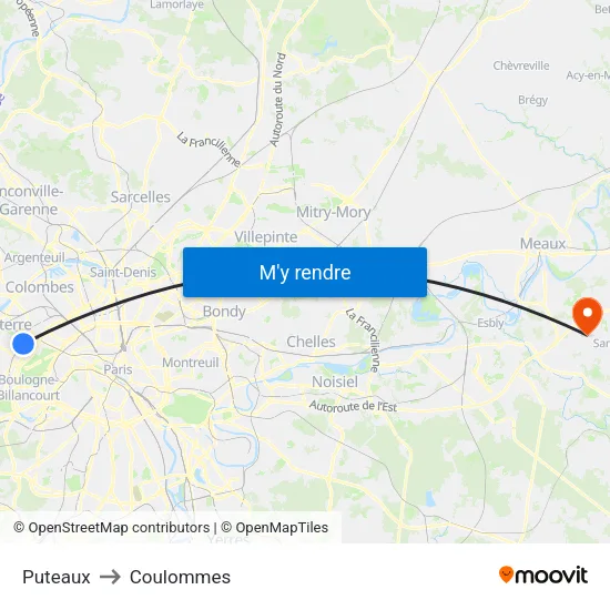 Puteaux to Coulommes map