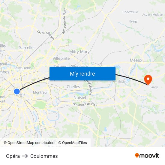 Opéra to Coulommes map