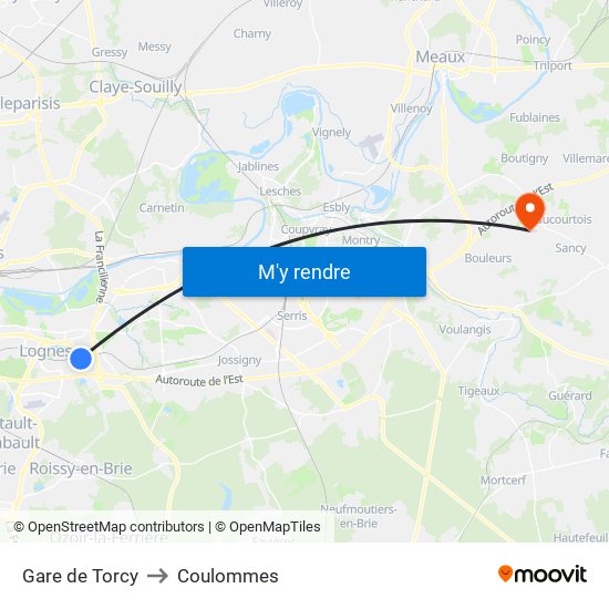 Gare de Torcy to Coulommes map