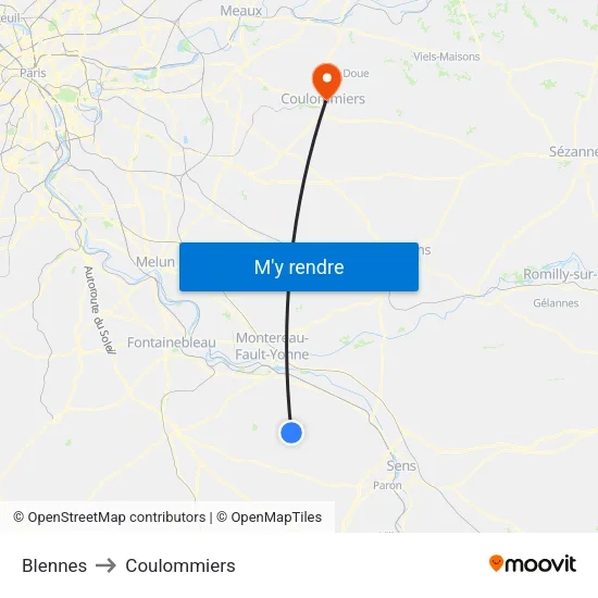 Blennes to Coulommiers map