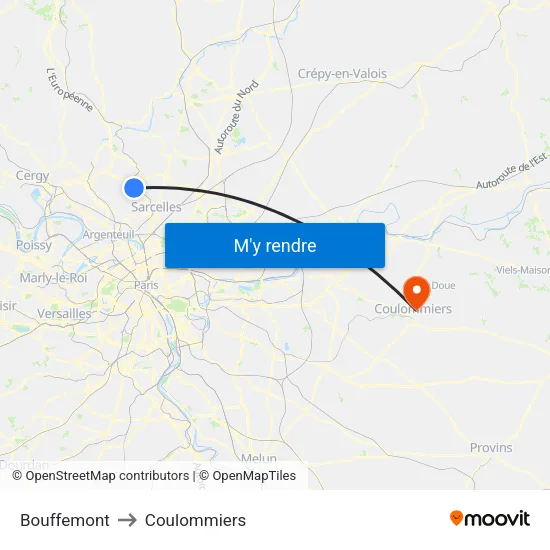 Bouffemont to Coulommiers map