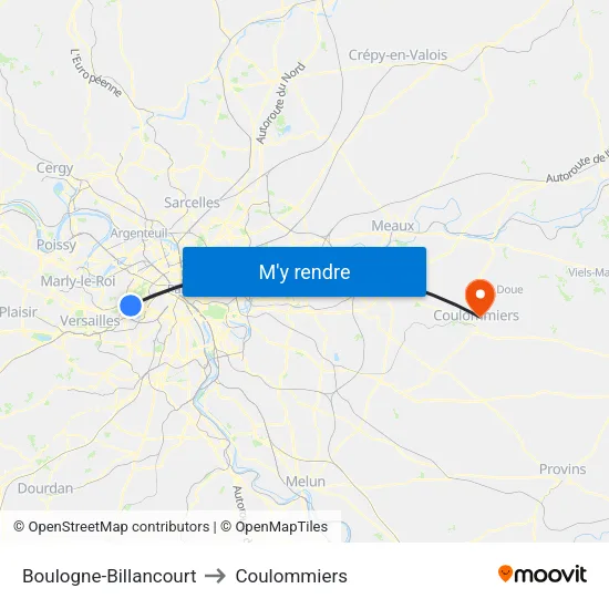 Boulogne-Billancourt to Coulommiers map