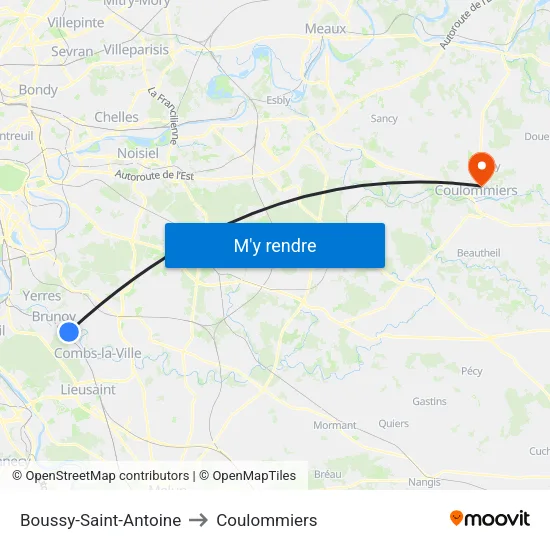 Boussy-Saint-Antoine to Coulommiers map