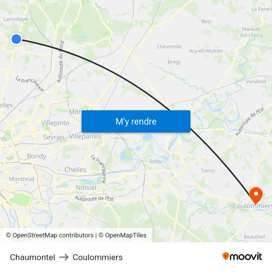 Chaumontel to Coulommiers map
