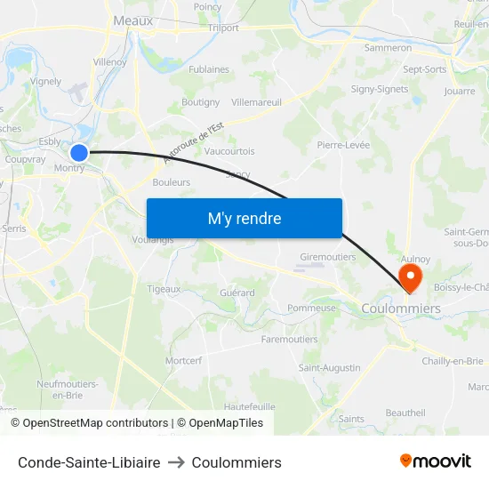 Conde-Sainte-Libiaire to Coulommiers map