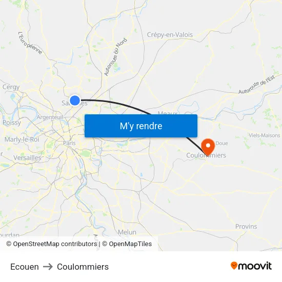 Ecouen to Coulommiers map