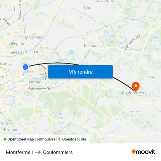 Montfermeil to Coulommiers map