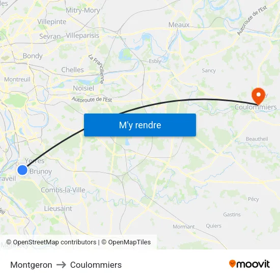 Montgeron to Coulommiers map