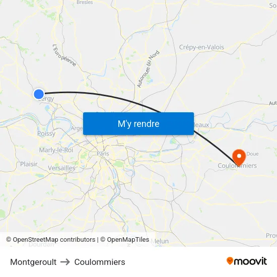 Montgeroult to Coulommiers map