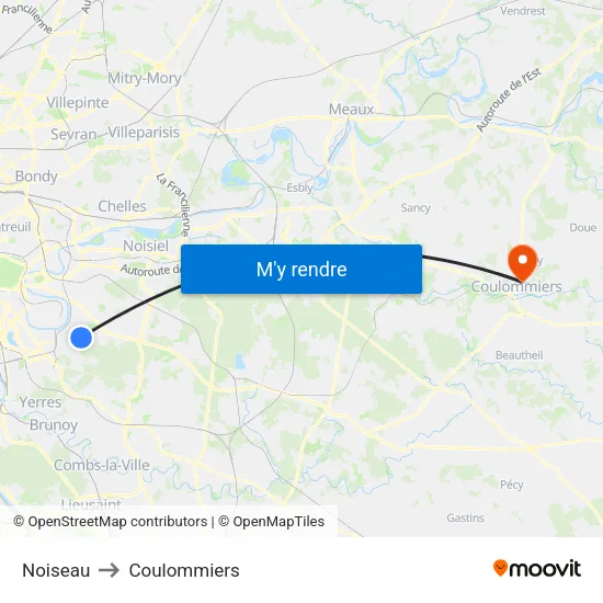 Noiseau to Coulommiers map