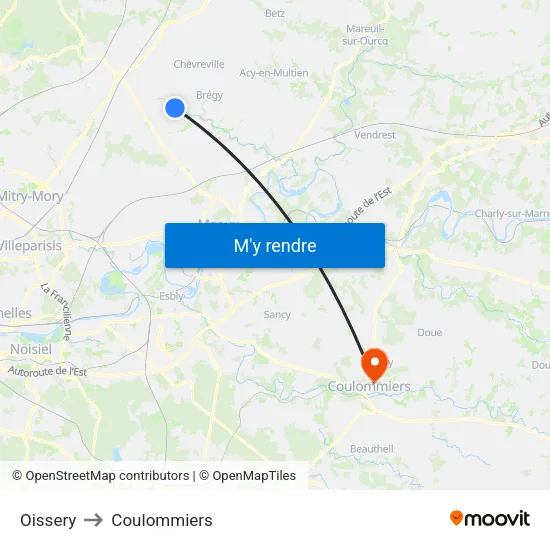 Oissery to Coulommiers map
