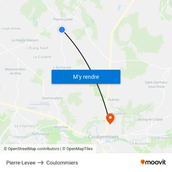 Pierre-Levee to Coulommiers map
