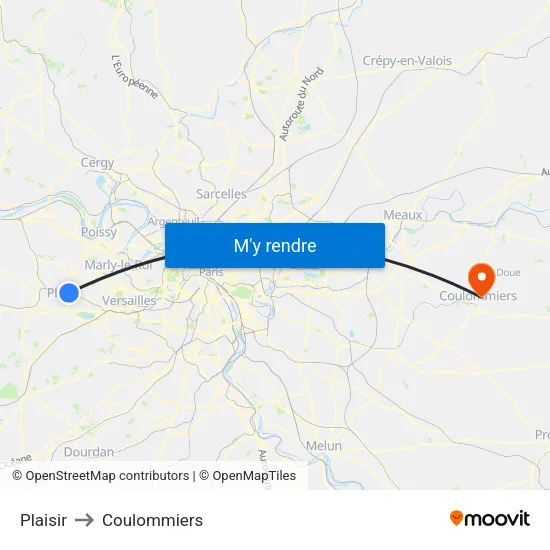 Plaisir to Coulommiers map