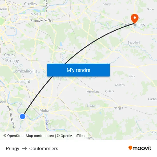 Pringy to Coulommiers map