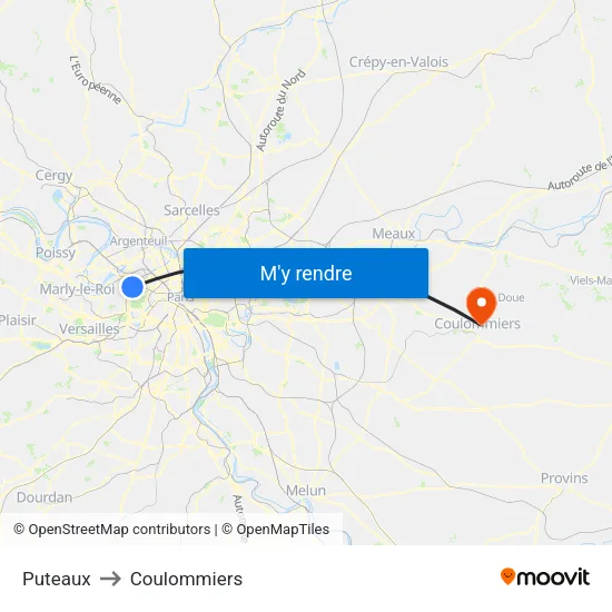 Puteaux to Coulommiers map