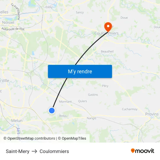 Saint-Mery to Coulommiers map