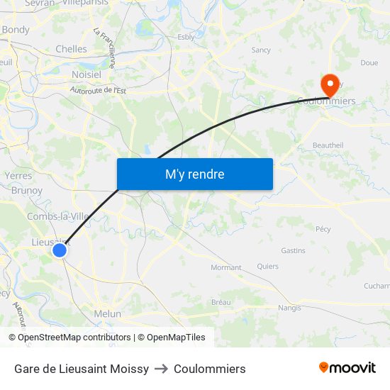 Gare de Lieusaint Moissy to Coulommiers map