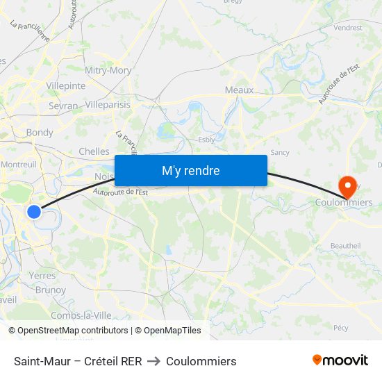 Saint-Maur – Créteil RER to Coulommiers map