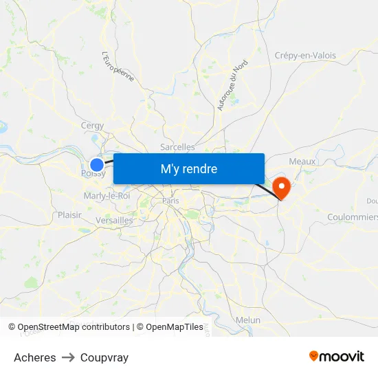 Acheres to Coupvray map