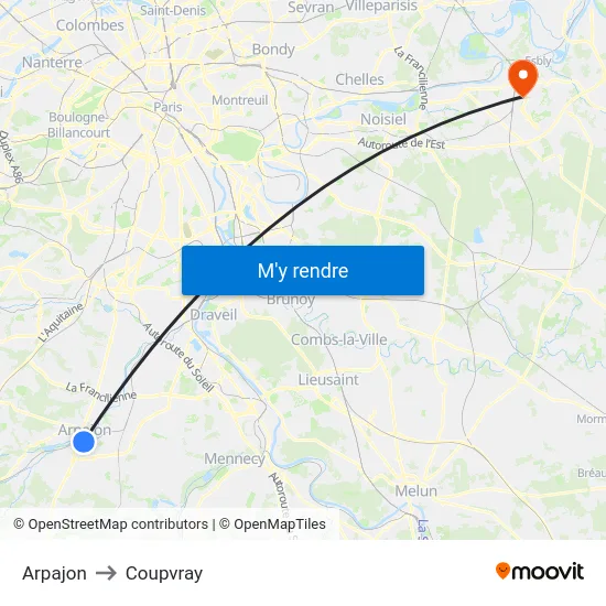 Arpajon to Coupvray map