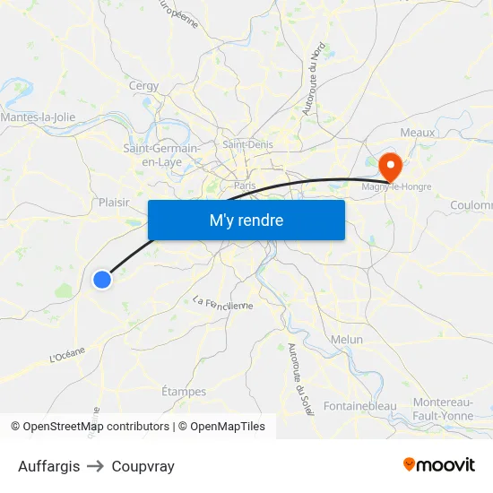 Auffargis to Coupvray map
