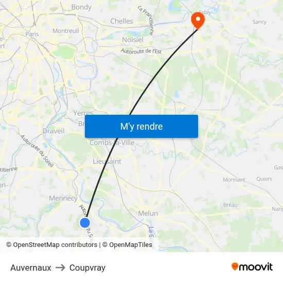 Auvernaux to Coupvray map