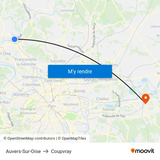 Auvers-Sur-Oise to Coupvray map