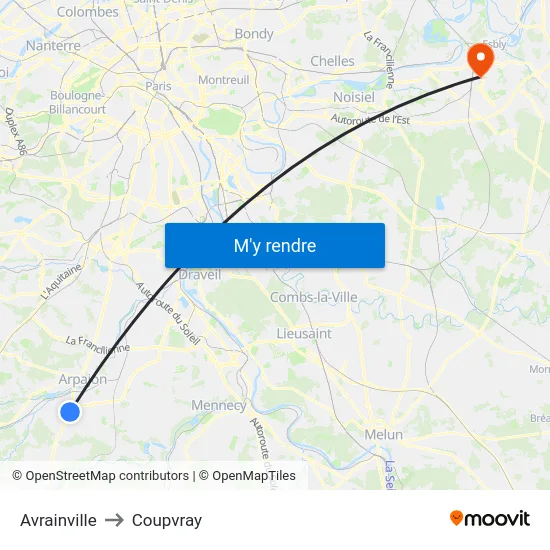 Avrainville to Coupvray map