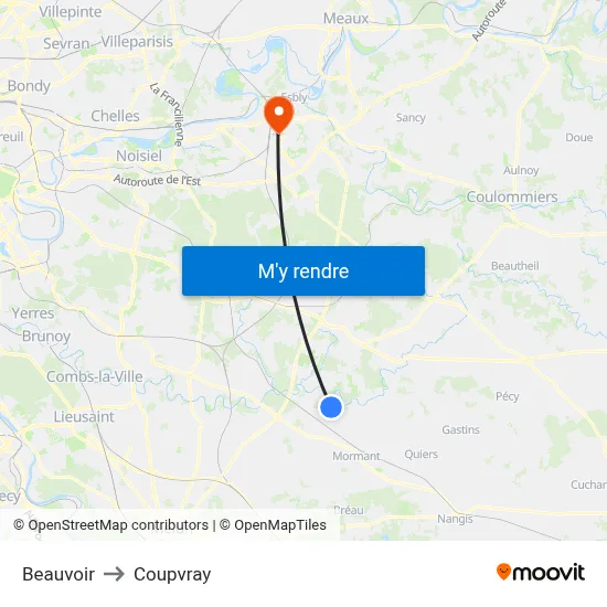 Beauvoir to Coupvray map