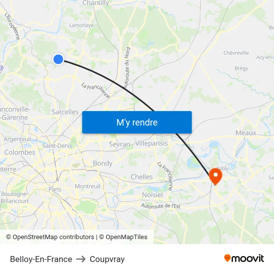 Belloy-En-France to Coupvray map