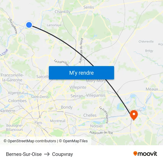 Bernes-Sur-Oise to Coupvray map