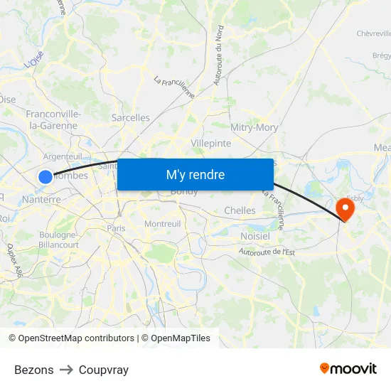 Bezons to Coupvray map