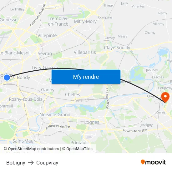 Bobigny to Coupvray map