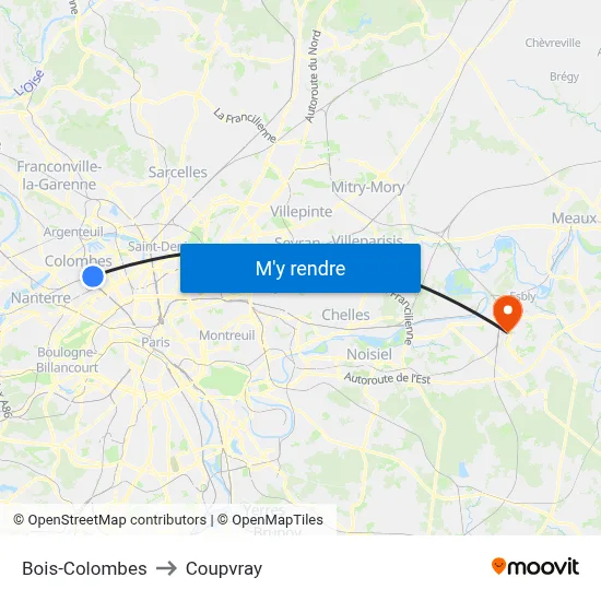 Bois-Colombes to Coupvray map