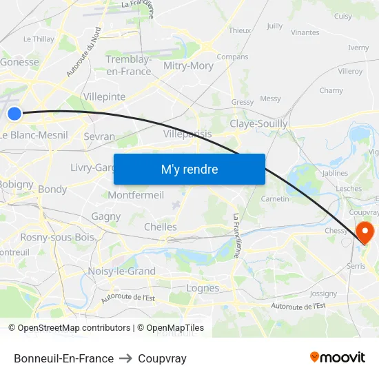 Bonneuil-En-France to Coupvray map