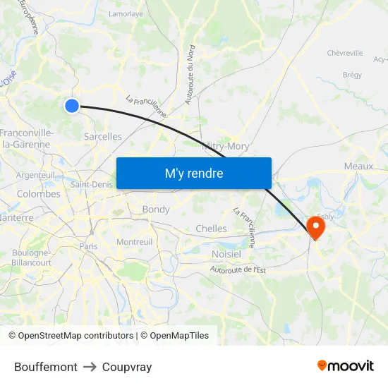 Bouffemont to Coupvray map