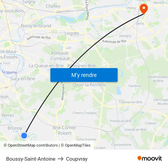 Boussy-Saint-Antoine to Coupvray map