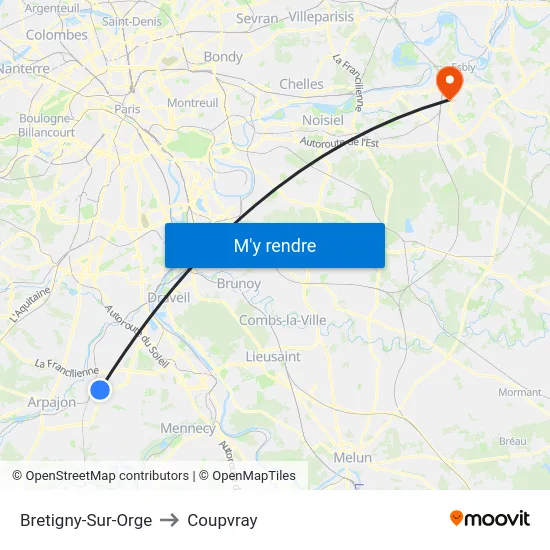 Bretigny-Sur-Orge to Coupvray map