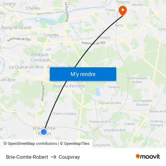 Brie-Comte-Robert to Coupvray map