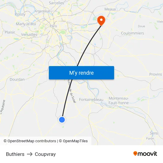 Buthiers to Coupvray map