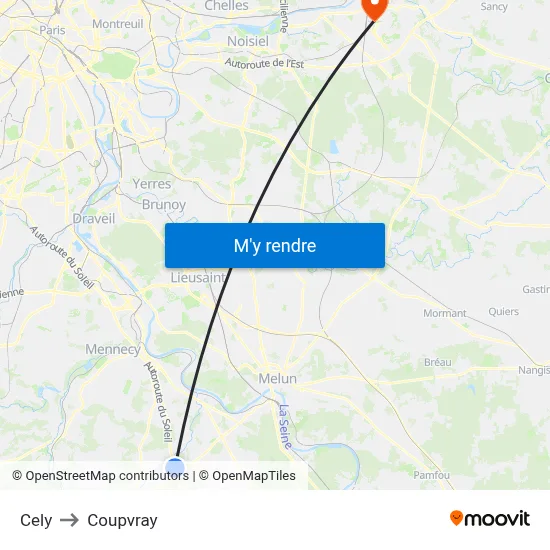 Cely to Coupvray map