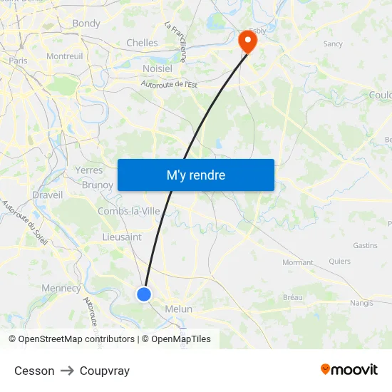 Cesson to Coupvray map