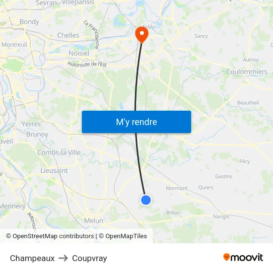 Champeaux to Coupvray map