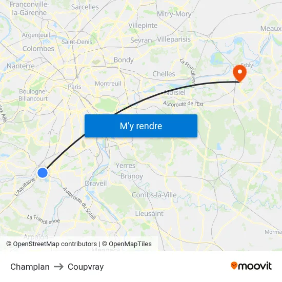 Champlan to Coupvray map